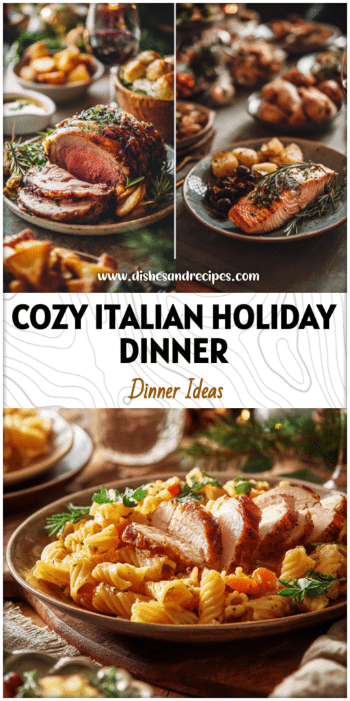 Home 36 Rustic Italian dishes and wine on a Christmas table showing Creative Christmas Dinner Ideas for a cozy gathering.