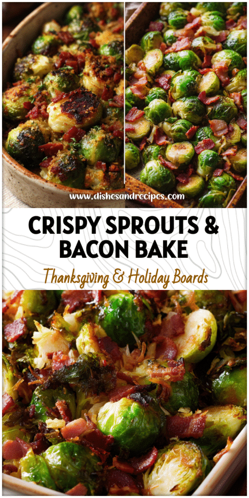 Home 31 Crispy roasted Brussels sprouts mixed with smoky bacon pieces in a rustic fall baking dish