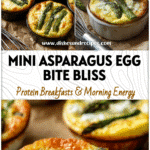 Asparagus Egg Bites with Goat Cheese displayed on Brown Paper beside an Egg Whisk and Ceramic Baking Dish.