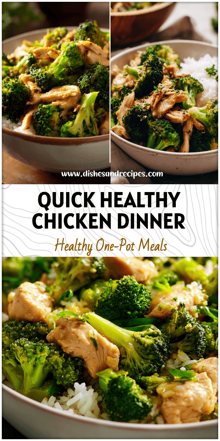 Bowl of colorful Chicken Broccoli Stir-Fry with rice, showing fresh broccoli florets and tender shredded chicken.