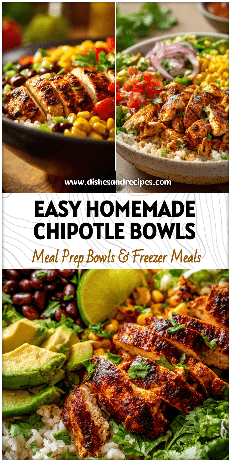 Colorful Chicken Burrito Bowl filled with rice, grilled chicken, beans, and veggies styled like Chipotle Recipes and Healthy Bowls.