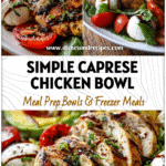 Easy Chicken and Caprese Salad with Balsamic Flavor 5 Plate of Chicken And Caprese Salad with basil, mozzarella, juicy tomatoes, and balsamic dressing drizzle.