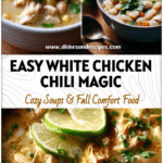 Bowl of Easy Crockpot White Chicken Chili topped with cilantro and lime, perfect for Recetas De Cena ideas.