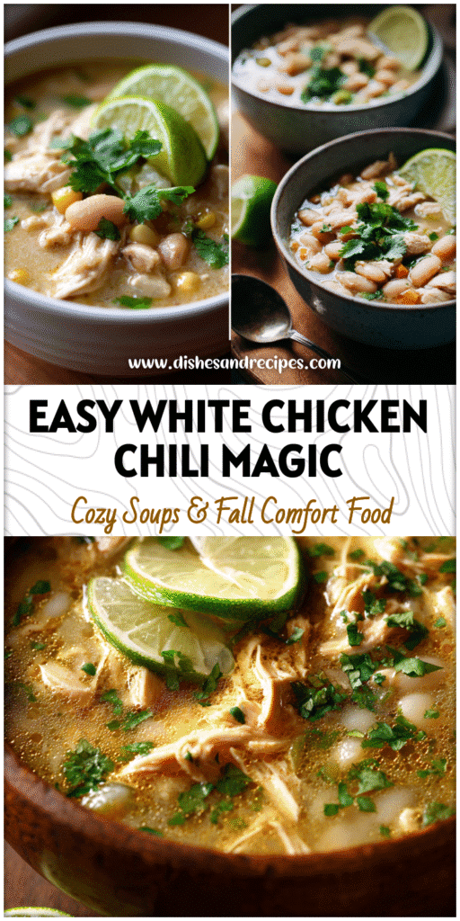 Bowl of Easy Crockpot White Chicken Chili topped with cilantro and lime, perfect for Recetas De Cena ideas.
