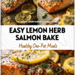 Easy Lemon Herb Baked Salmon Sheet Pan for a Crowd 5 Golden Lemon Garlic Salmon Baked on a sheet pan with herbs and lemon butter, a perfect Salmon In A Pan recipe.