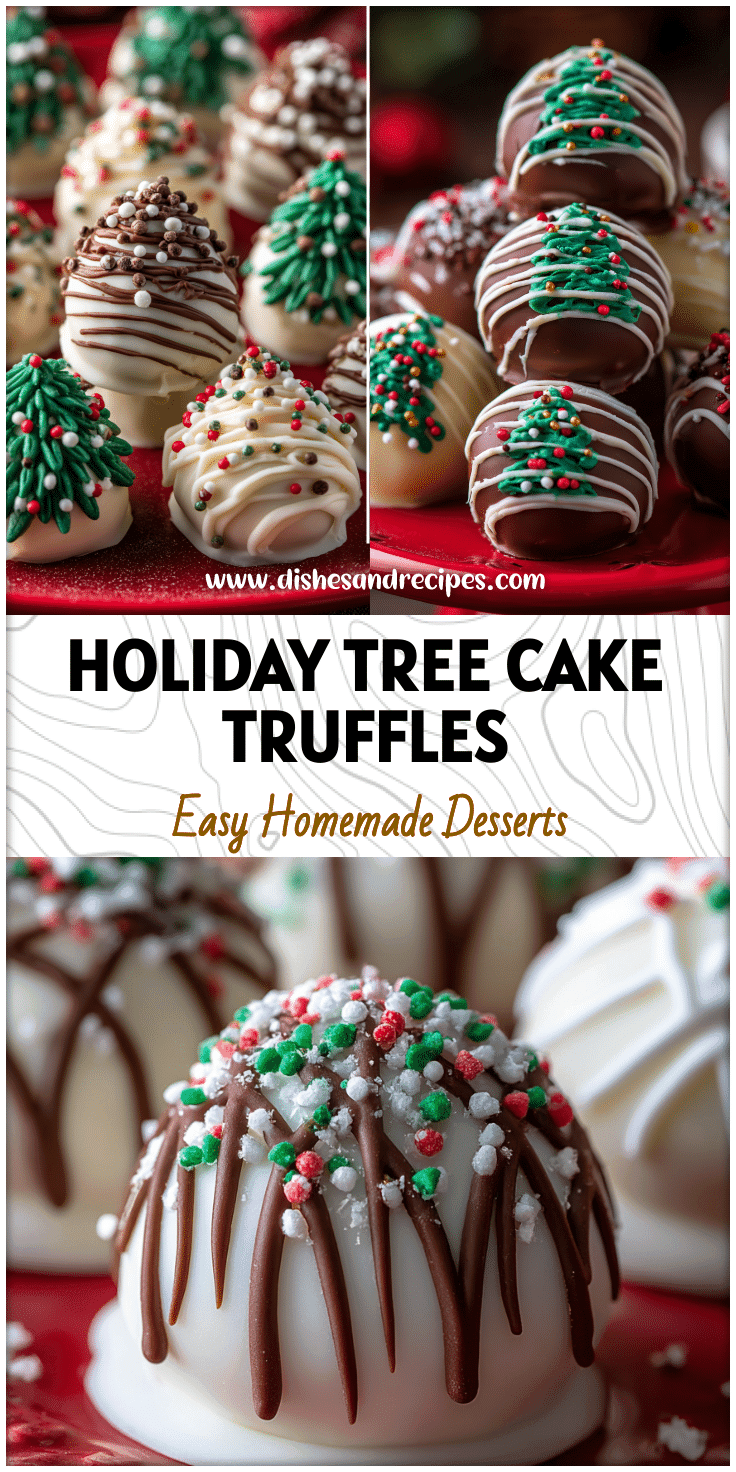 Close-up of homemade Little Debbie Tree Cake truffles on red holiday platter with sprinkles.