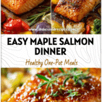 Sheet pan maple dijon glazed salmon baked with vegetables for a healthy maple salmon dish.