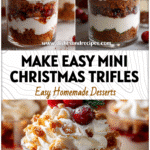 Layered mini trifles in clear Individual Trifles Cups decorated with festive toppings for a Christmas party.