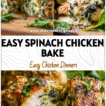 Easy Oven Baked Spinach Artichoke Chicken for Healthy Dinner Nights 5 Close-up of oven baked spinach artichoke stuffed chicken with creamy filling and fresh greens for a healthy carb dinner.