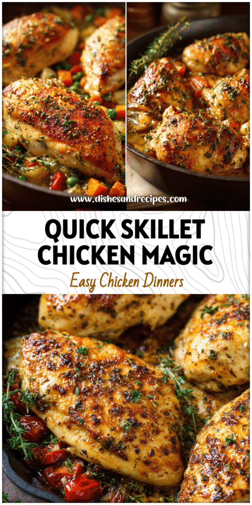 Home 36 Golden skillet baked chicken with herbs and vegetables perfect for easy weeknight meals.
