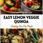 Easy Vegan Quinoa Salad With Lemon & Roasted Veggies 5 Colorful vegan quinoa salad with roasted vegetables and a drizzle of lemon dressing in a rustic bowl.