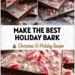 A tray of festive Candy Cane Bark with chocolate layers and crushed peppermint pieces for Christmas Gift Treats.