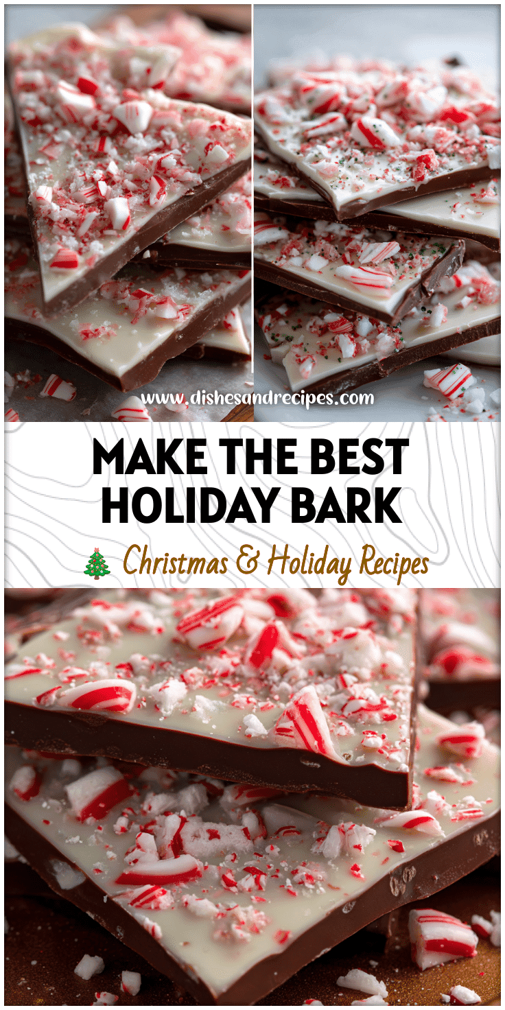 A tray of festive Candy Cane Bark with chocolate layers and crushed peppermint pieces for Christmas Gift Treats.