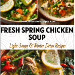 Fresh Spring Vegetable Chicken Soup with Lemon and Light Mexican Flavor 5 A bowl of Sopas Light Vegetable Soup With Chicken and Spring Veggies in a fresh Lemon Chicken Recetas Mexicanas style.