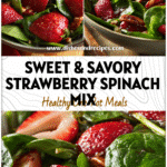 Bowl of Strawberry Spinach Salad with balsamic dressing, pecans, and fresh fruit for an easy salad recipe
