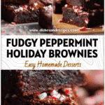 Fudgy Peppermint Brownies Recipe for Christmas Baking Bliss 5 Stack of fudgy peppermint fudge brownies topped with crushed candy canes for Christmas baking.