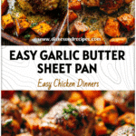 Garlic Butter Chicken Thighs & Sweet Potatoes | Easy Sheet Pan Dinner 5 One sheet pan chicken thighs with golden sweet potatoes and herbs on a rustic baking tray