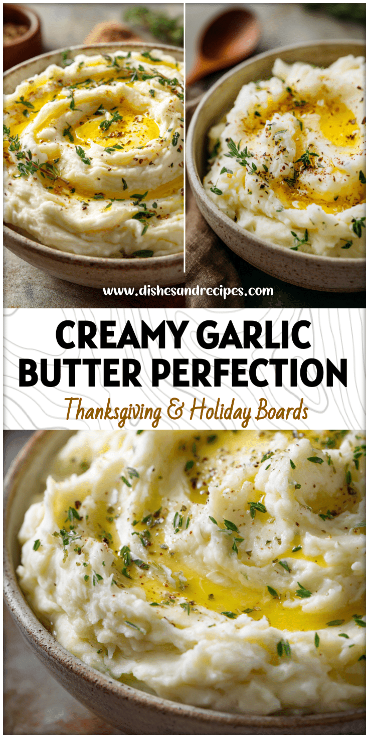 Creamy garlic butter mashed potatoes served in a rustic bowl with herbs and melted butter on top