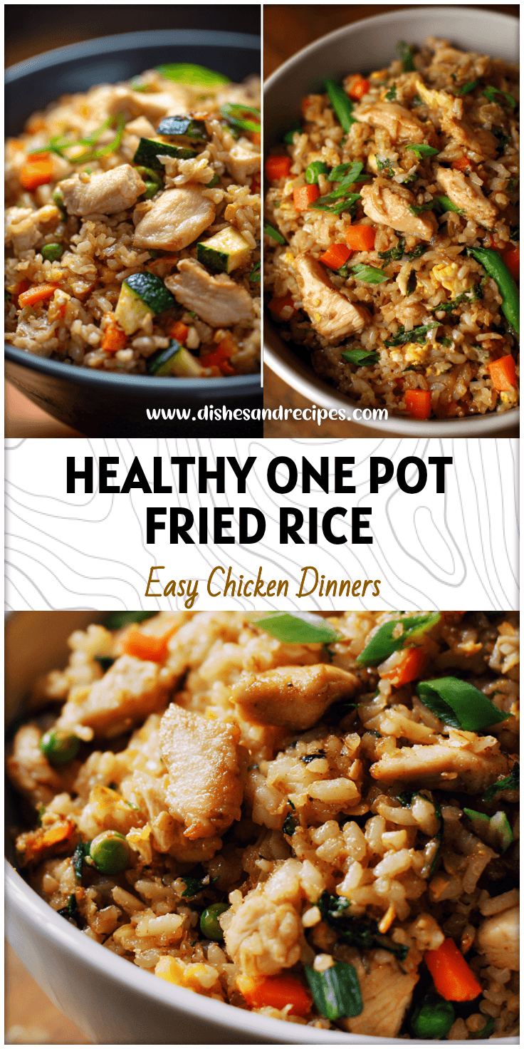 Bowl of Chicken Fried Brown Rice with colorful veggies and tender chicken for a healthy one pot meal.