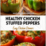 Healthy Chicken & Veggie Stuffed Peppers Under 400 Calories 5 Colorful Peppers Stuffed With Chicken, quinoa, and veggies in a baked Chicken Parmesan Stuffed Peppers style dish.