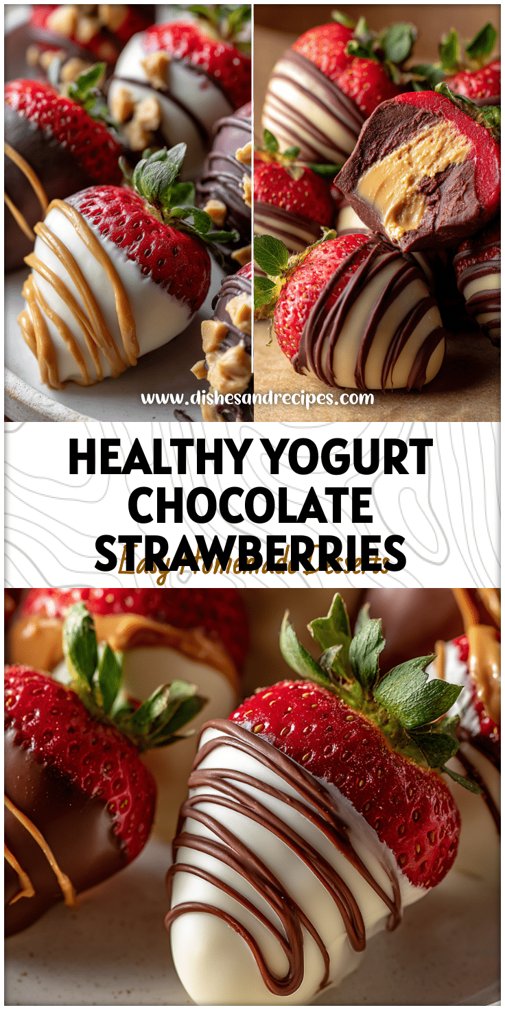 Healthy Chocolate Covered Strawberries coated in creamy yogurt with Peanut Butter Yogurt swirl for Lactose Free Recipes.