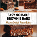 Healthy No-Bake Almond Butter Brownie Bars | Vegan & Protein-Packed Treats 5 Stacked Vegan Almond Butter Brownies showing layers of fudgy Healthy No Bake Almond Butter Bars and Raw Vegan Desserts style texture.