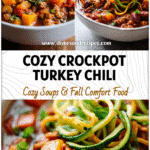 Hearty Crockpot Sweet Potato Turkey Chili for Cozy Nights 5 Bowl of Crockpot Sweet Potato Turkey Chili with beans, butternut squash, and pumpkin topped with zucchini zoodles.