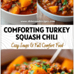 Hearty Turkey Butternut Squash Chili Crockpot Style 5 Close-up of Turkey Butternut Squash Chili Crockpot served with fresh herbs in a bowl