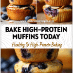 High-Protein Blueberry Muffins with Almond Flour & Greek Yogurt 5 Stack of golden Healthy Yogurt Muffins made with almond flour, Greek yogurt, and blueberries for a Macro Friendly Baking look.
