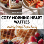 Homemade heart waffles served with berries and cream in a soft morning light aesthetic