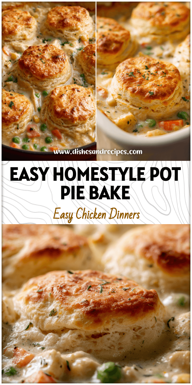 Homestyle Chicken Pot Pie Casserole with Flaky Biscuits