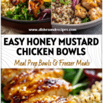 Colorful Honey Mustard Chicken Meal Prep Bowls with quinoa and veggies for a Healthy On The Go Dinner.
