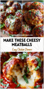 Baked Chicken Parmesan Meatballs covered in tomato marinara sauce and sprinkled with fresh basil.