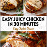 Juicy paleo baked chicken breast served on a plate with herbs and lemon for a healthy dinner