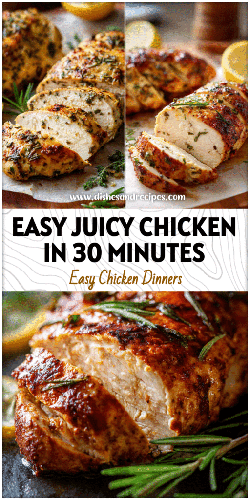 Juicy paleo baked chicken breast served on a plate with herbs and lemon for a healthy dinner