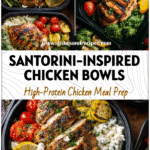 Lemon Garlic Chicken Meal Prep Bowls for a Fresh and Flavorful Summer 5 Grilled lemon garlic chicken thighs with vibrant vegetables in healthy bowls inspired by Luna Grill Santorini Bowl Recipe for Meal Prep Summer.