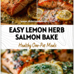 Golden Pan Roasted Salmon on a sheet pan with lemon butter sauce, herbs, and garlic for a Salmon For A Crowd meal.