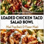 Loaded Chopped Chicken Taco Salad topped with rotisserie chicken, avocado, and creamy dressing.