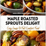 Maple Roasted Brussels Sprouts with Butternut Squash, Cranberries & Pecans 5 Bowl of maple roasted Brussels sprouts mixed with butternut squash, dried cranberries, and pecans.