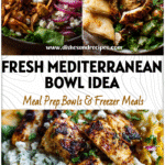 Mediterranean Chicken Gyro Bowl Meal Prep Idea 5 Greek Chicken Gyro Bowl with fresh greens, tomatoes, and pita pieces for Mediterranean Diet Recipes Dinners.