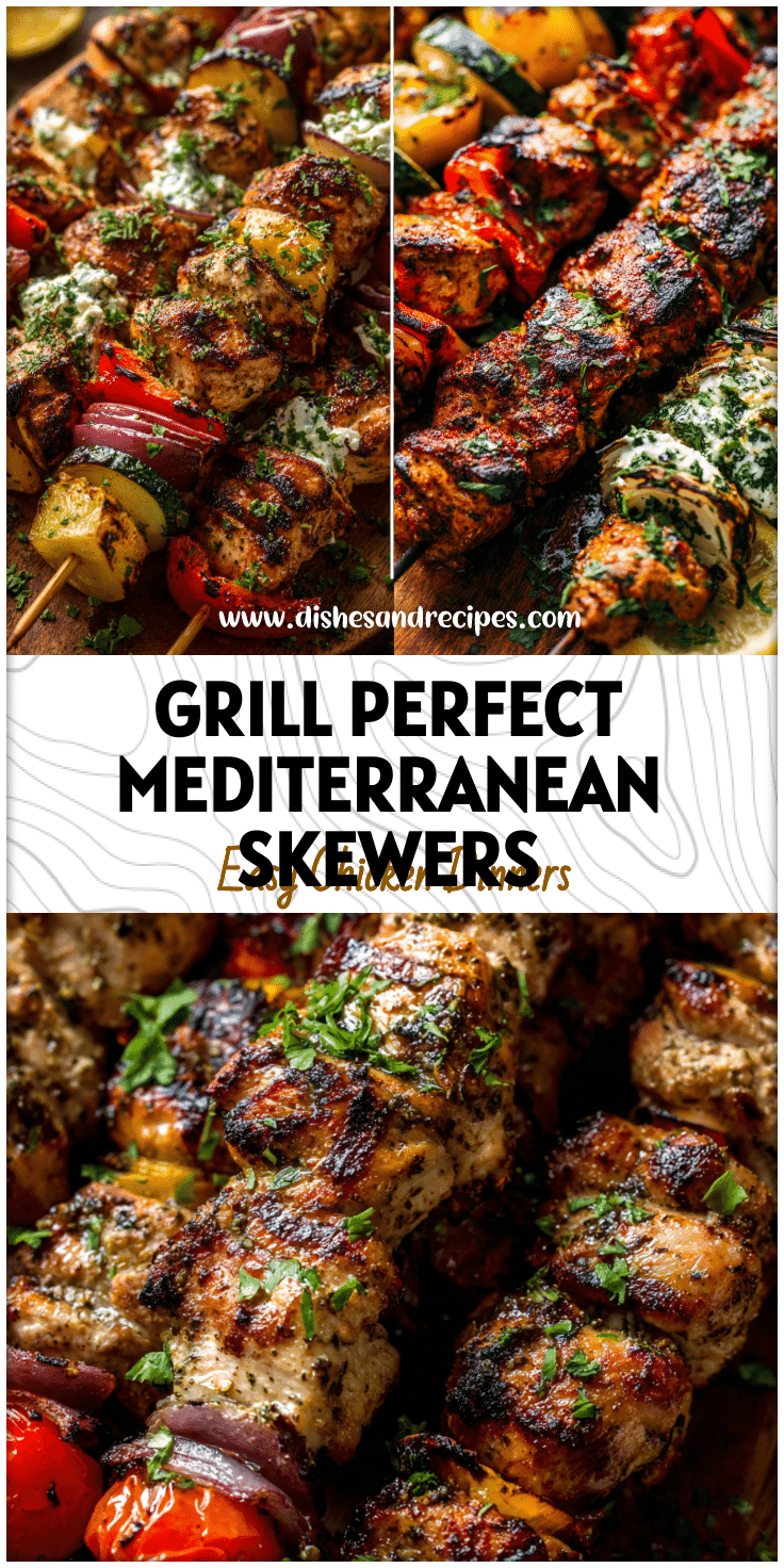 Juicy Mediterranean Chicken Kabobs with Souvlaki Marinade and Moroccan-spiced flavors served on skewers.