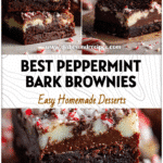 Homemade peppermint bark brownies layered with chocolate and crushed peppermint candy canes.