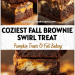 Fudgy Pumpkin Cream Cheese Swirl Brownies with a rich chocolate and pumpkin layer swirl.