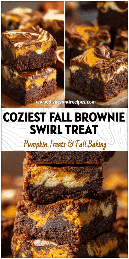 Fudgy Pumpkin Cream Cheese Swirl Brownies with a rich chocolate and pumpkin layer swirl.