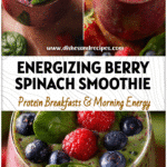 Refreshing Berry Spinach Smoothie Packed with Fruit & Greens 5 Colorful glass of Mixed Berry Green Smoothie topped with spinach leaves and berries for a fresh Spinach Fruit Smoothie look