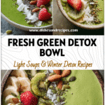 Vibrant green detox smoothie bowl topped with fruit and seeds for Delicious Green Smoothie Recipes inspiration