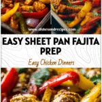 Sheet Pan Chicken Fajitas for Easy Cheap Healthy Dinner Prep 5 Colorful Loaded Fajitas with seasoned chicken and peppers on a baking sheet for Lean Easy Dinners and Meal Prep.