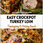 Slow Cooker Garlic Butter Turkey Loin Crockpot Recipe 5 Slow cooked garlic butter turkey loin in crockpot surrounded by herbs and tender juices.