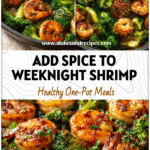 Spicy Shrimp And Broccoli Skillet with Garlic Lemon Butter 5 Colorful skillet of Spicy Shrimp And Broccoli in garlic lemon butter sauce with golden sear.