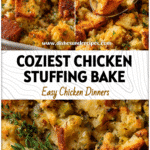 Golden Oven Chicken And Stuffing casserole baked with tender chicken and crispy seasoned topping